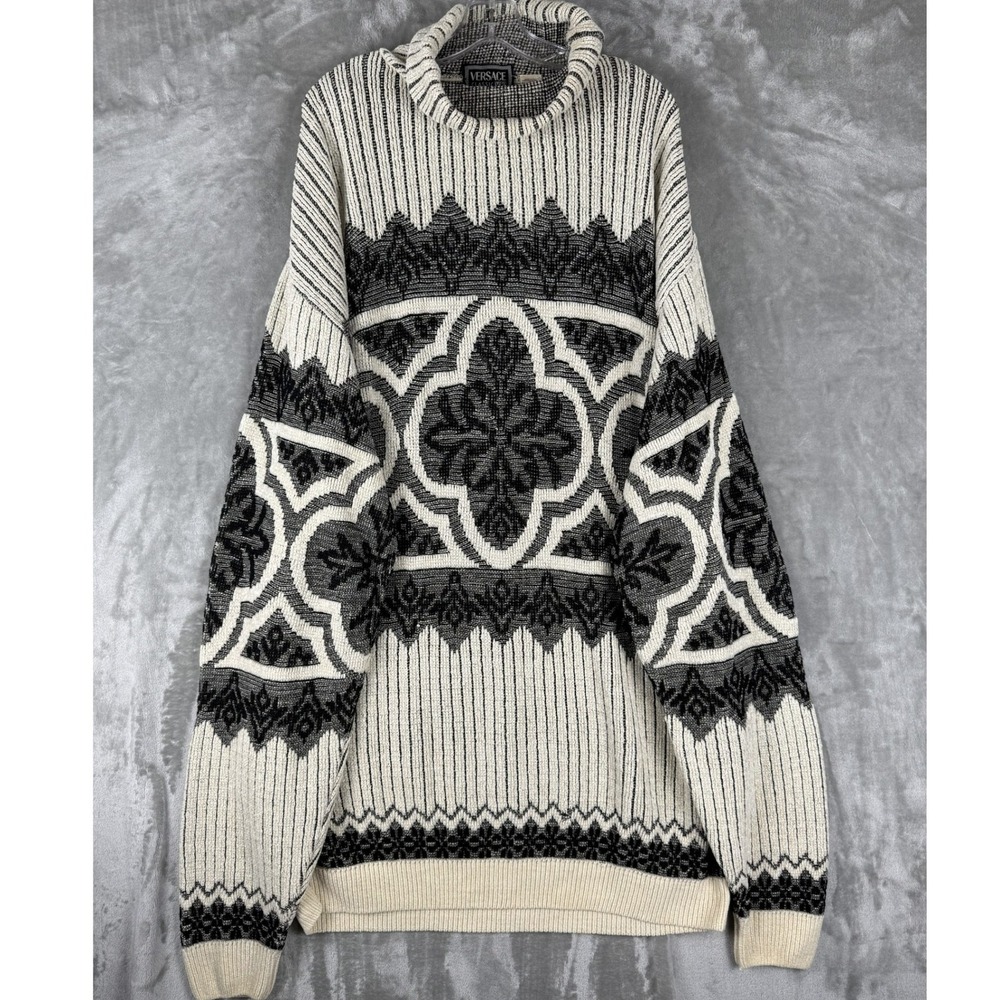 Vintage Versace Classic V2 Mens Geometric Pattern Turtleneck‎ Sweater